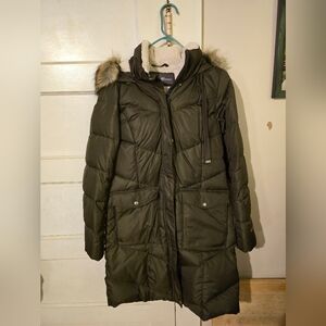 Eddie Bauer Olive Green Down Parka with Fur Hood